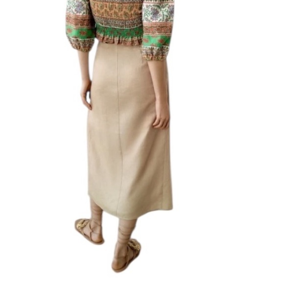 Zara 100% Linen Layered Mini Midi Skirt Tan Size S - Picture 4 of 14